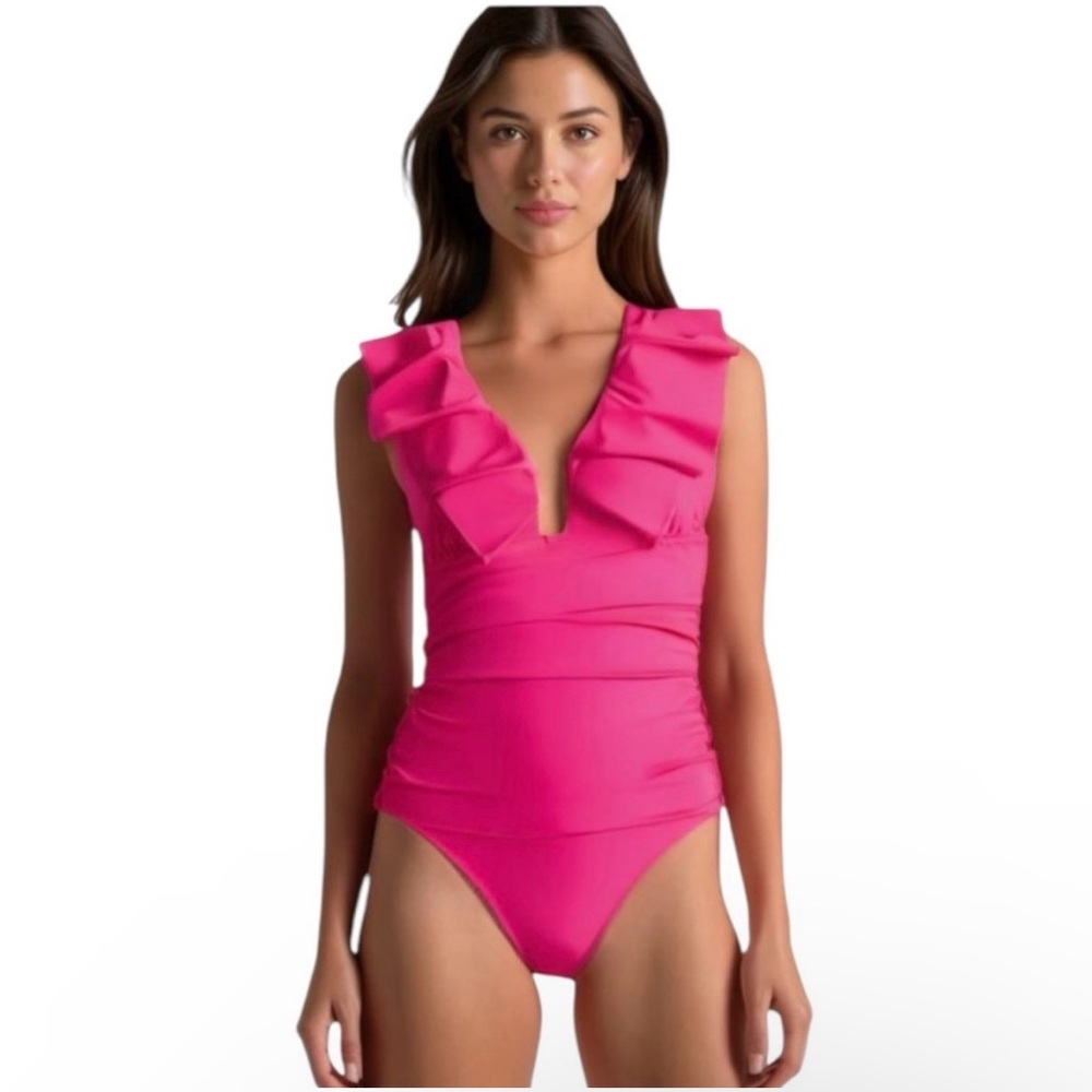 NWT J. CrewVibrant Pink Ruffle One Piece Swimsuit 8